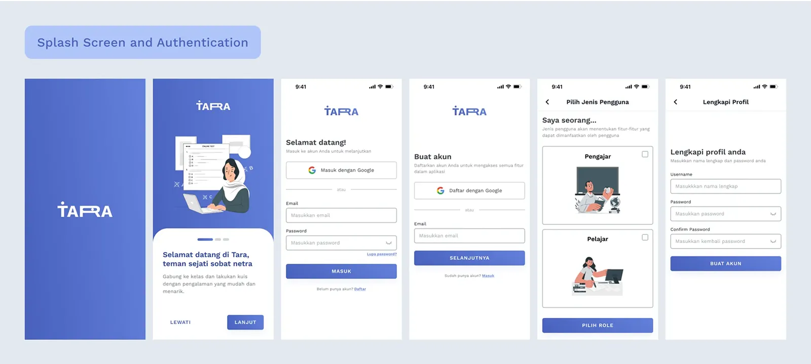 Splash Screen and Authentication page