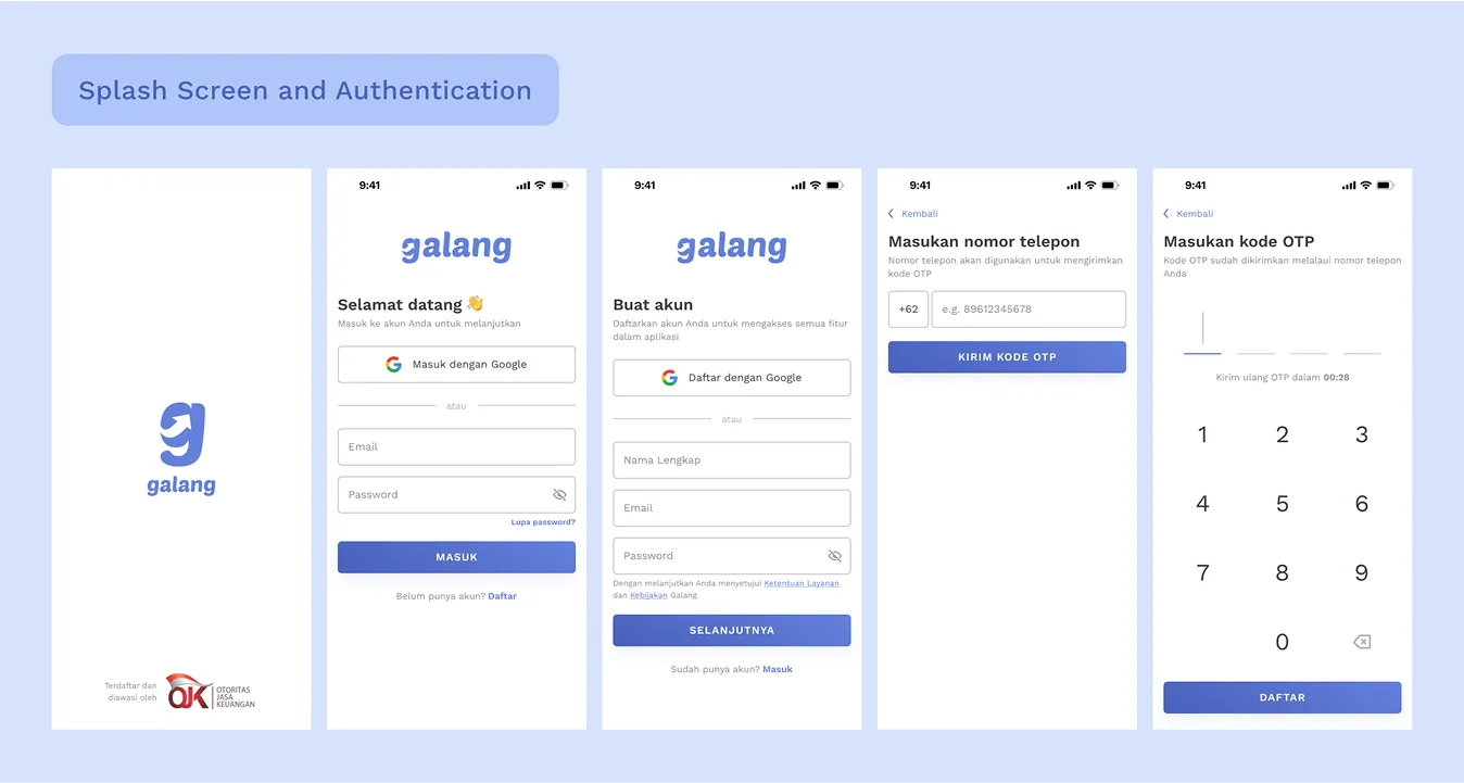 Splash screen and authentication page
