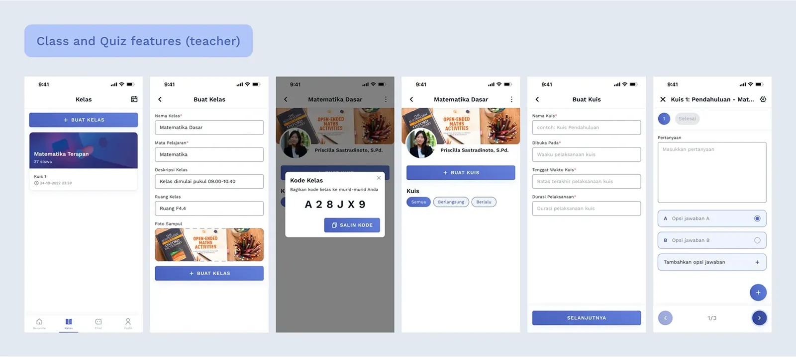 Class and Quiz features (teacher)