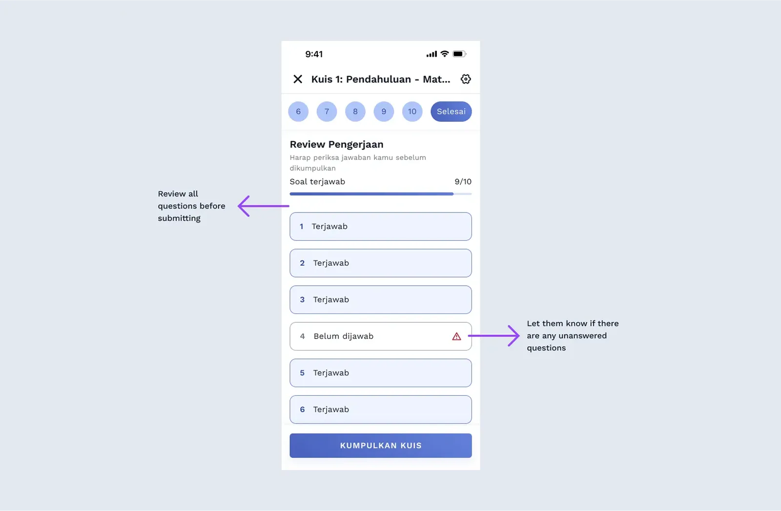 Quiz page design decisions
