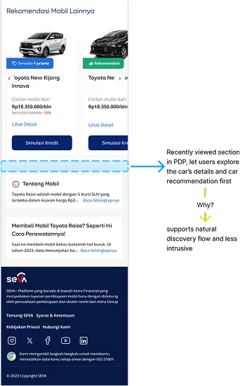 Recent activity placement in Product Detail page
