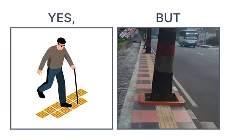 Meme of braille/tactile pavement in Indonesia